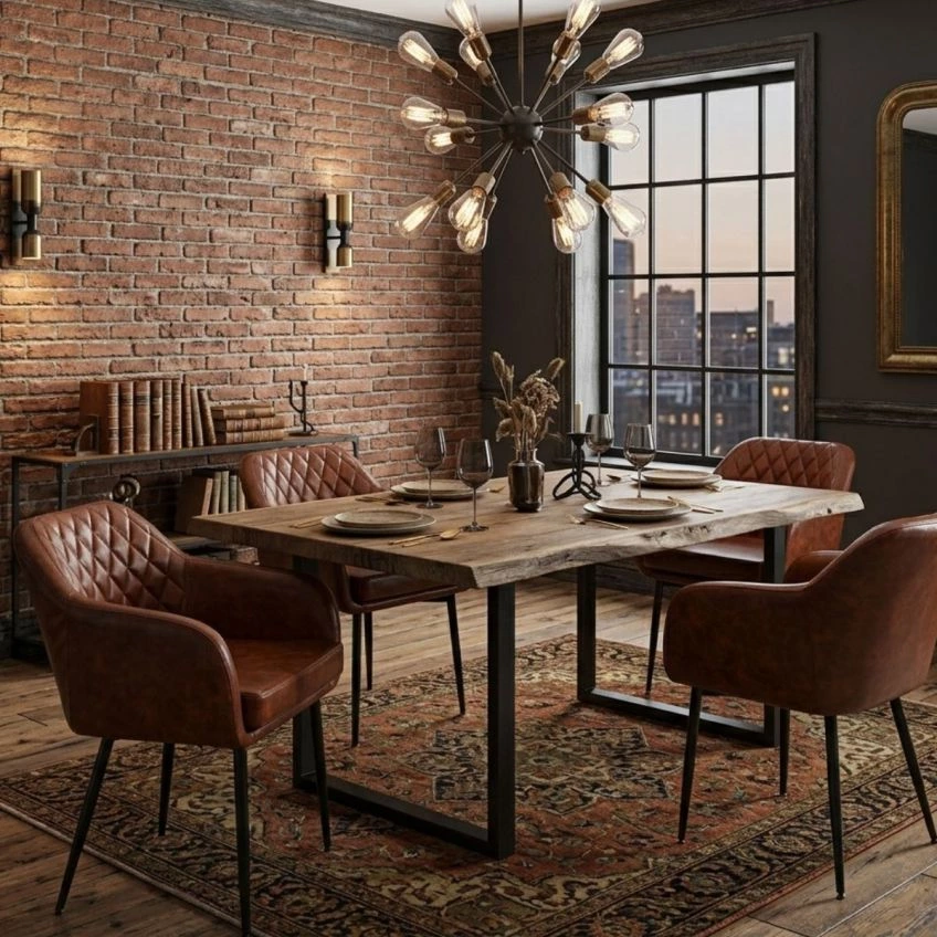Langham Dining Chair Aged Cream Leather & Black Base
