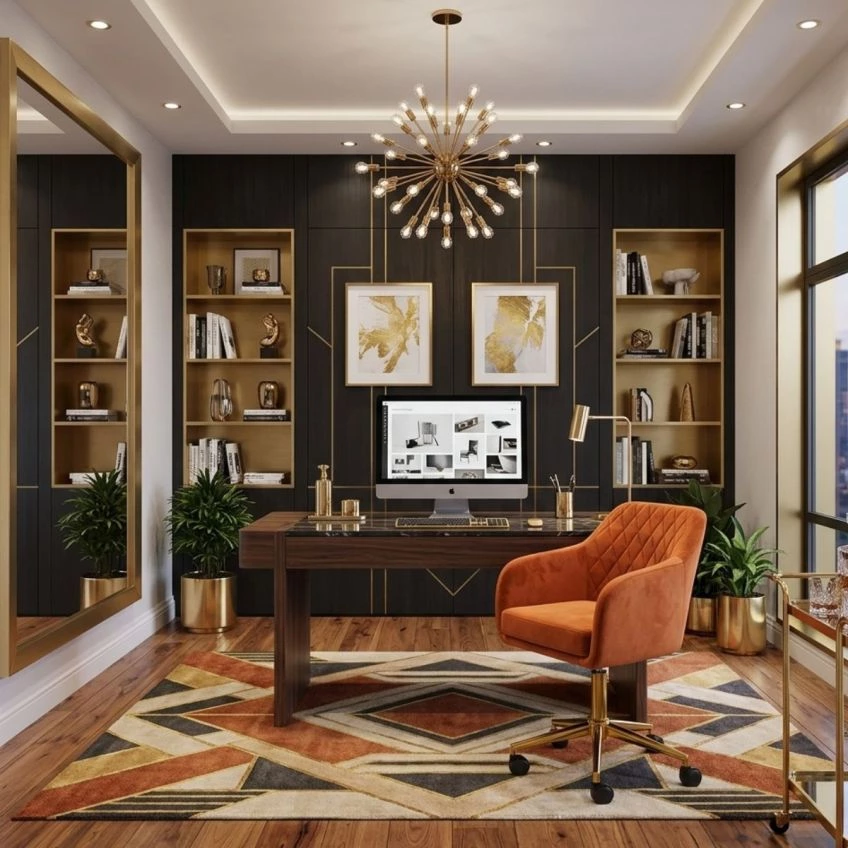 Langham Office Chair Burnt Orange Velvet & Gold
