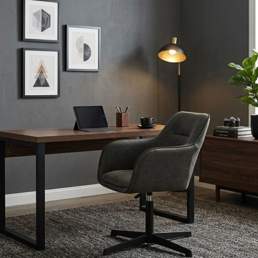 Levy Office Chair Aged Brown Faux Leather & Black
