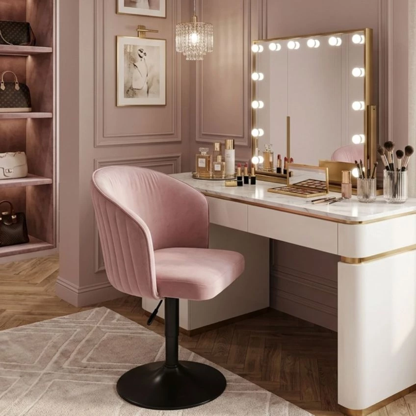 Lira Office Chair Pink Velvet Black Base