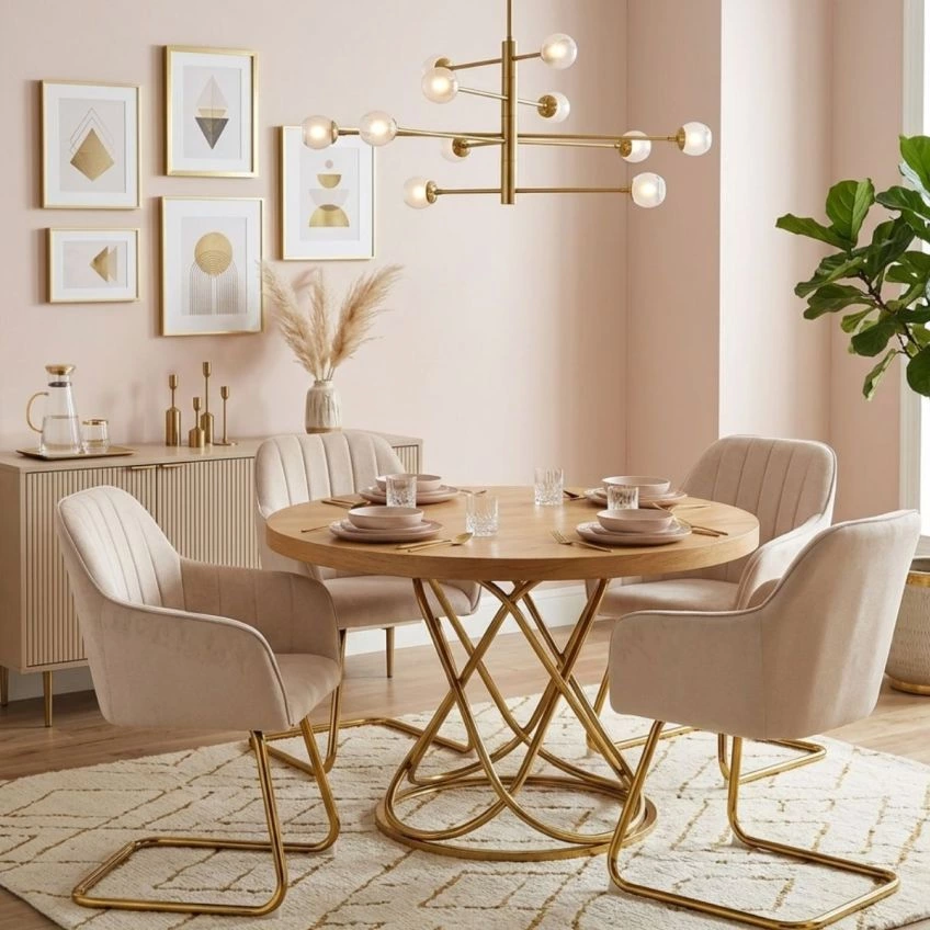 Longton Dining Chair Cream Leather & Gold
