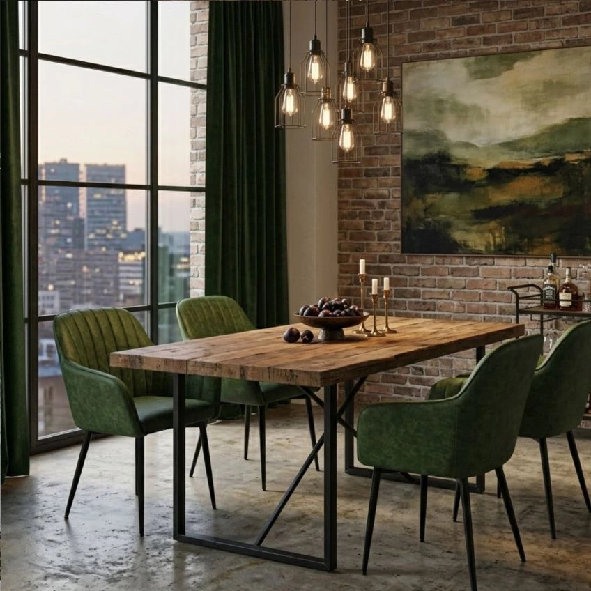 Lule Carver Dining Chair Aged Brown Leather & Black Base
