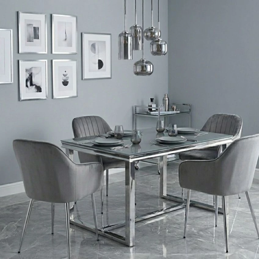 Lule Carver Dining Chair Pink Velvet & Chrome
