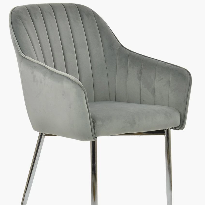 Lule Carver Dining Chair Grey Velvet Chrome Legs