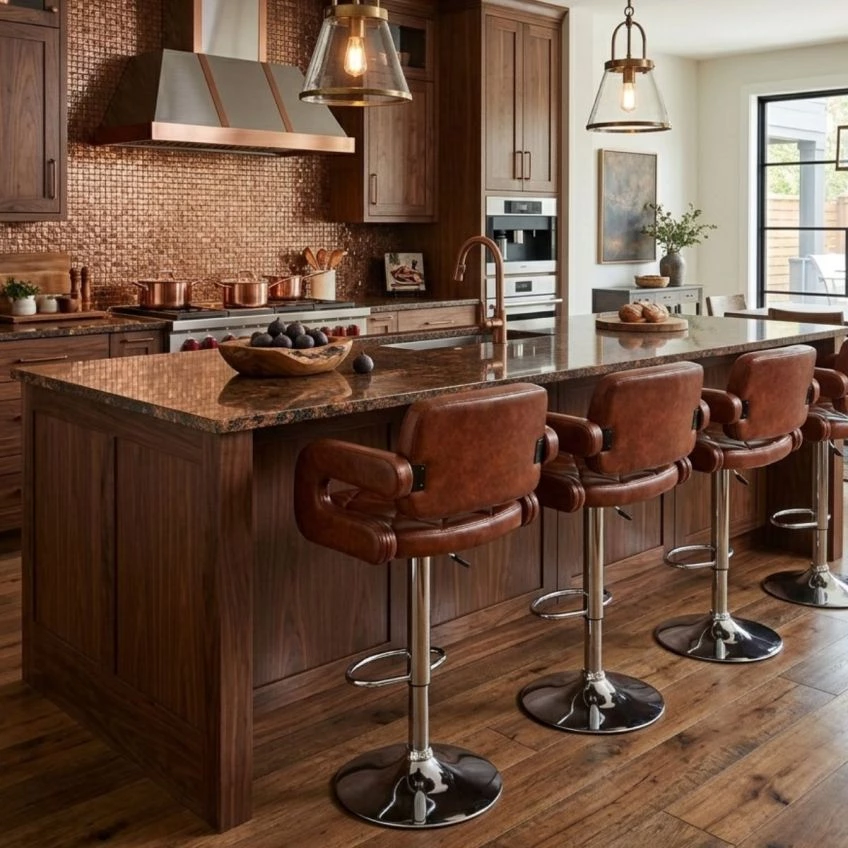 Luna Bar Stool in Vintage Brown Leather with Armrests
