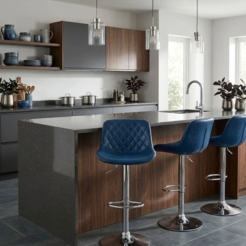 Mason Bar Stool Forest Green Leather & Chrome Base
