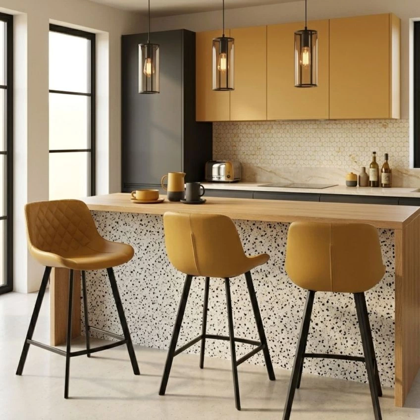 Matteo Bar Stool Aged Olive Green Leather & Black 65cm
