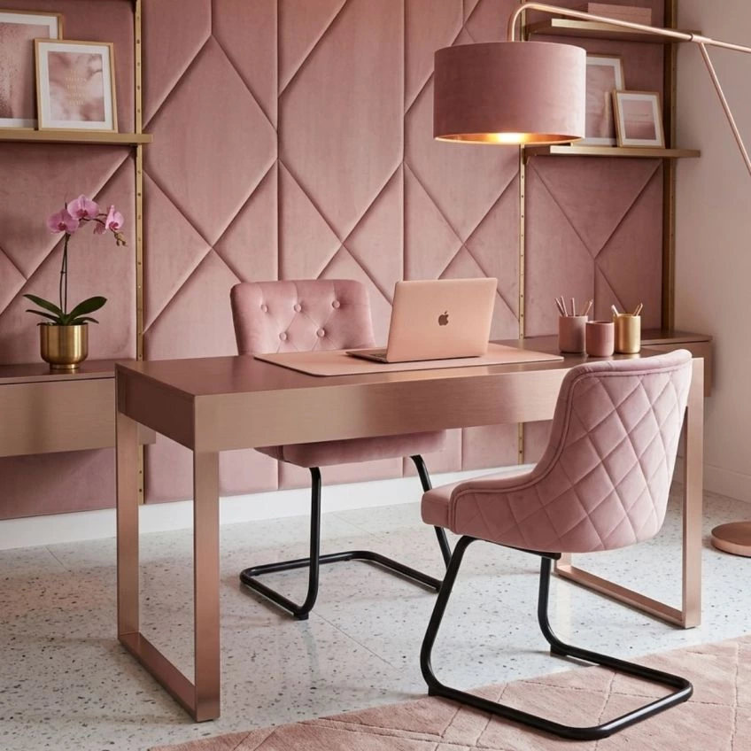 Melton Office Chair Pink Velvet & Black
