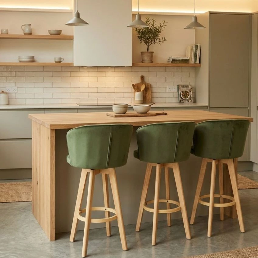 Mjolby Bar Stool Cream Boucle & Wood Leg

