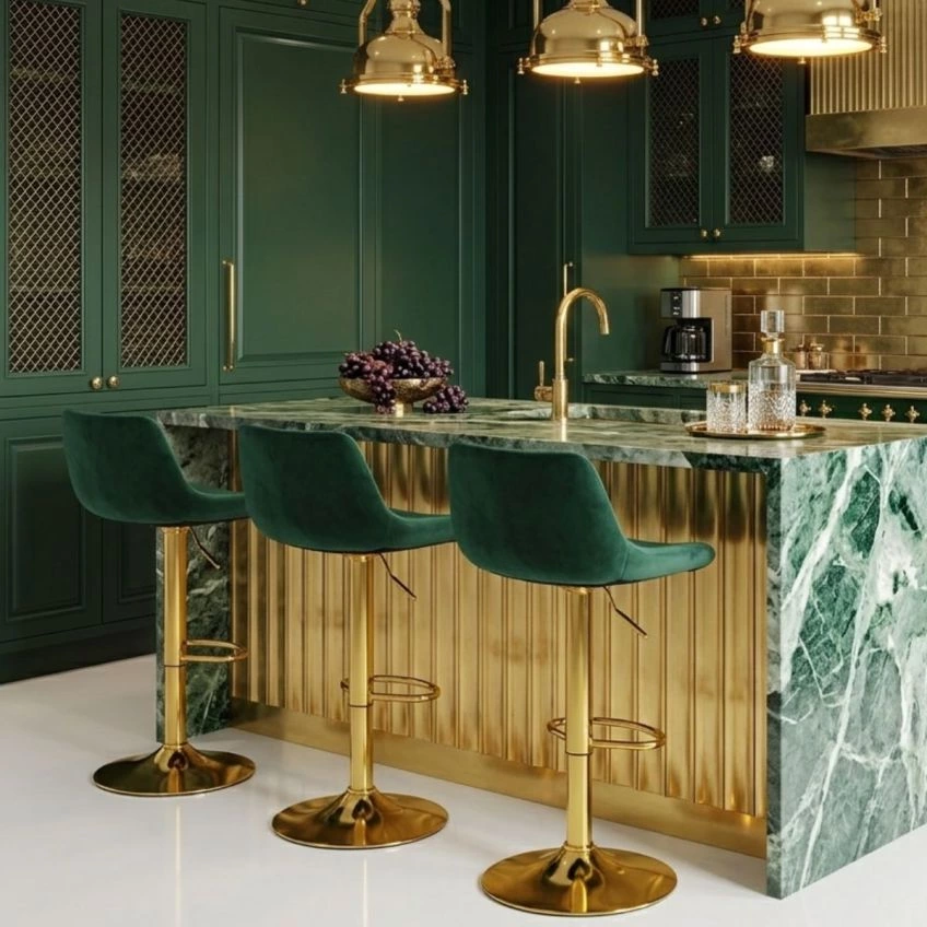 Modena Bar Stool in Emerald Green Velvet
