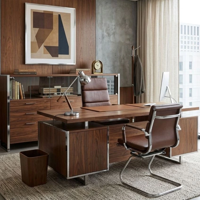 Montreal Office Chair Vintage Brown Faux Leather & Chrome
