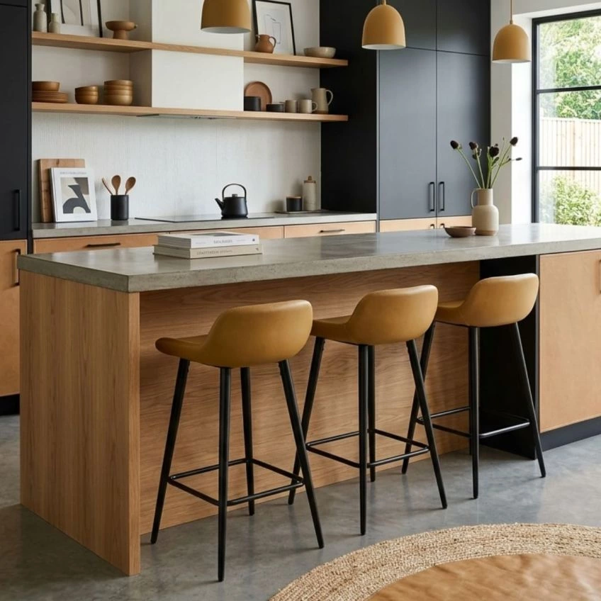 Morgan Bar Stool Taupe Leather & Black
