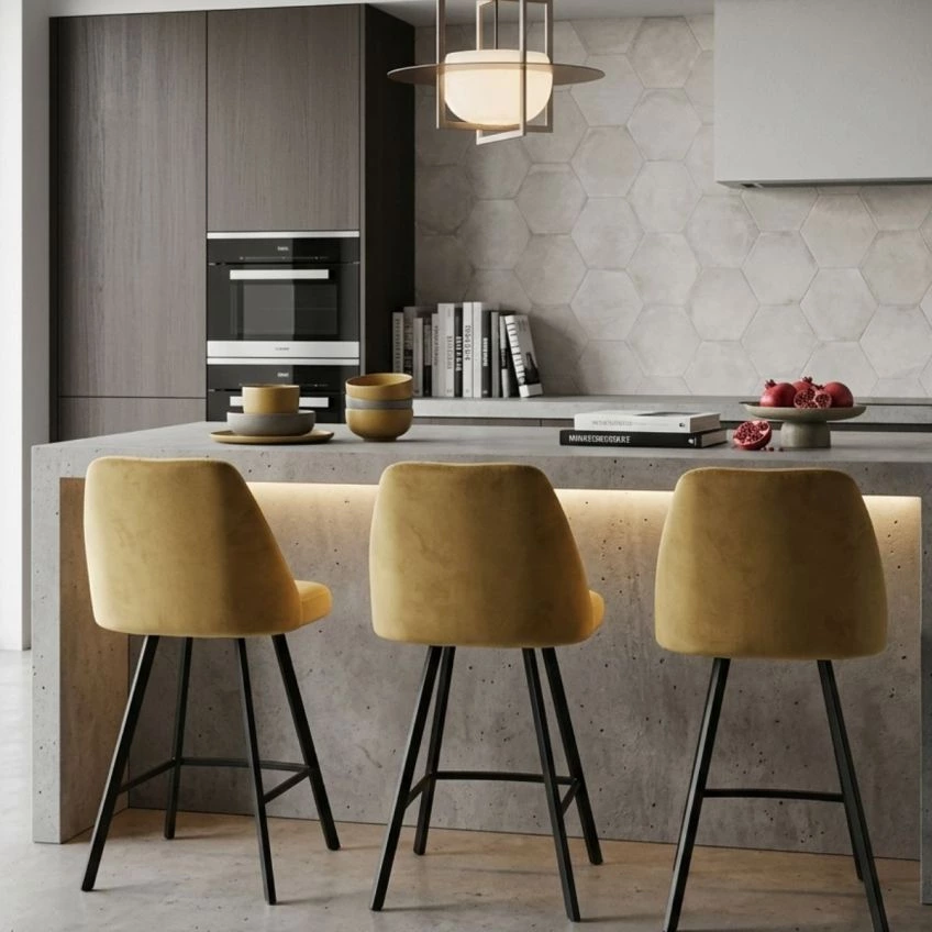 Nico Bar Stool Fawn Brown Fabric & Black 75cm
