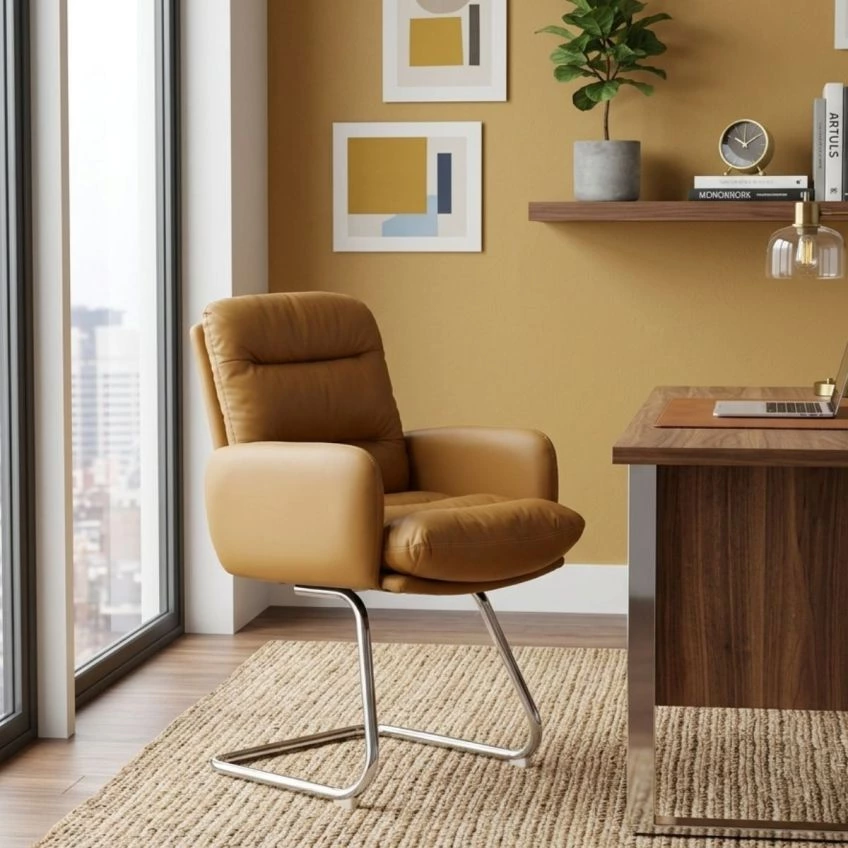 Nikan Office Chair Fawn Brown Fabric & Chrome
