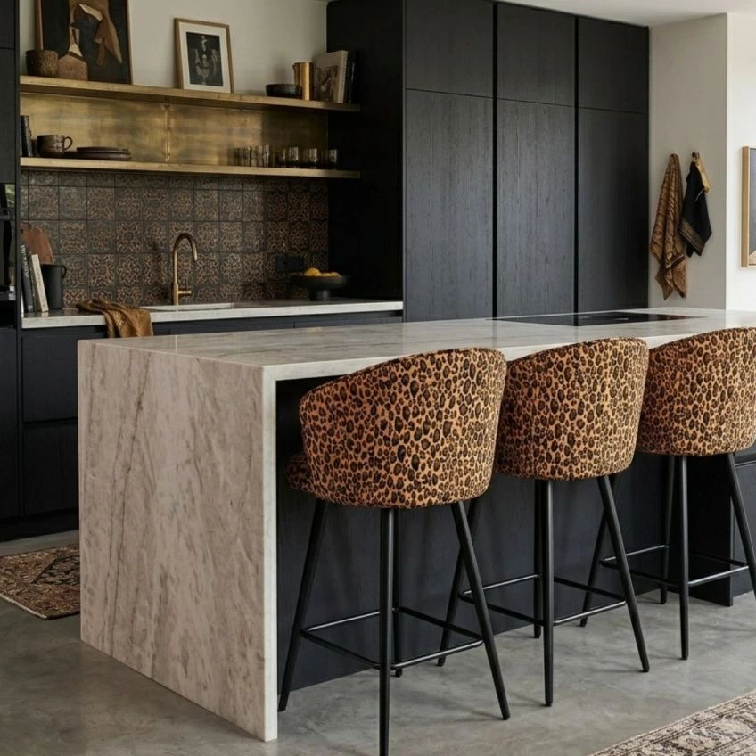 Novara Bar Stool Camel Velvet & Black Base
