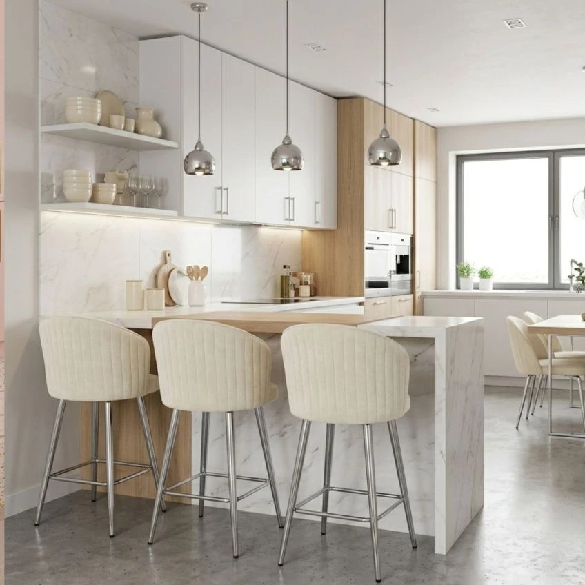 Novara Bar Stool Taupe Leather & Chrome
