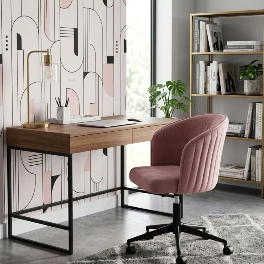 Olmo Office Chair in Pink Velvet Black Base