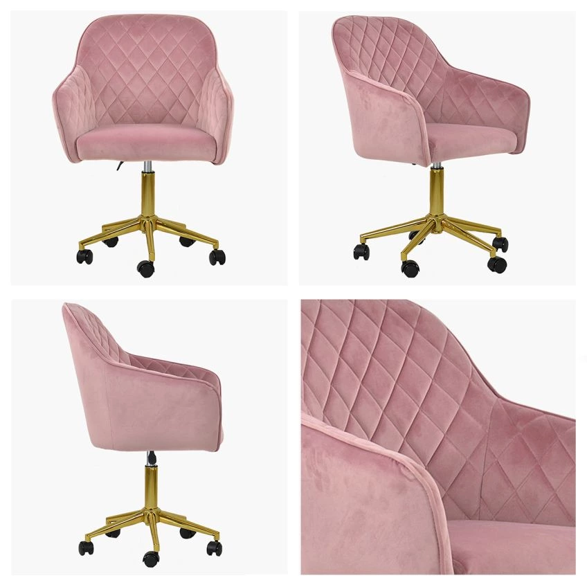Opus Pink Velvet Swivel Office Chair With Gold Legs
