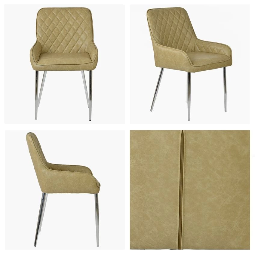 Opus Dining Chair Beige Cream Faux Leather & Chrome Legs