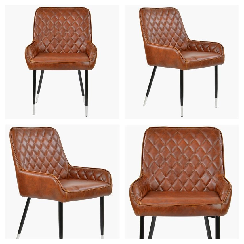 Opus Dining Chair Vintage Tan Brown Faux Leather Black Silver Legs