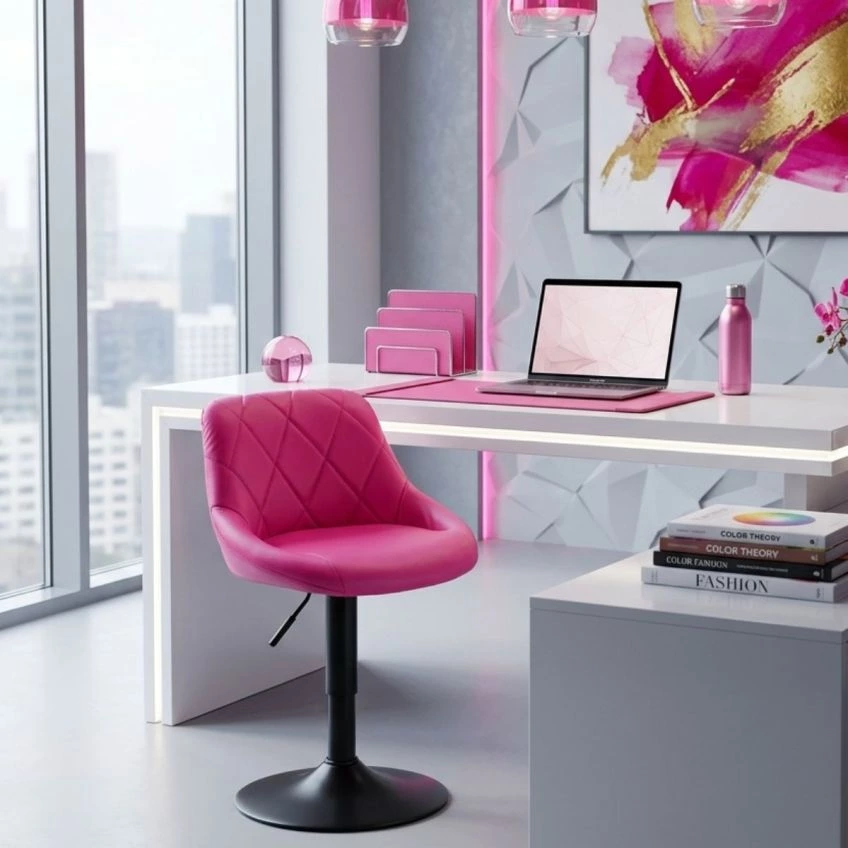 Pape Office Chair Hot Pink Faux Leather Black Base