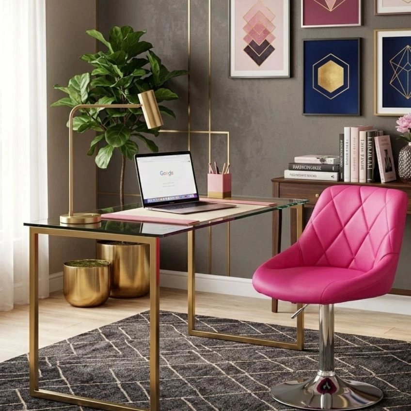 Pape Office Chair Hot Pink Faux Leather Chrome Base