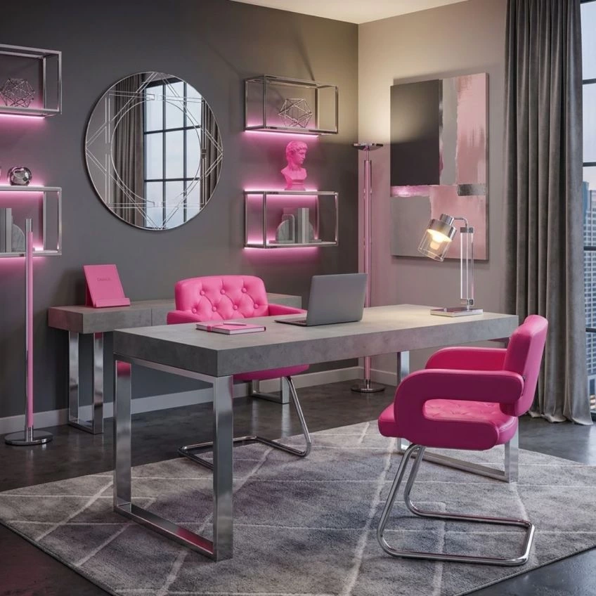 Parga Office Chair Hot Pink Leather & Chrome

