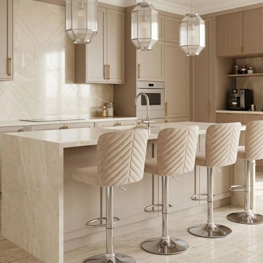 Penwith Bar Stool Burnt Orange Velvet & Chrome