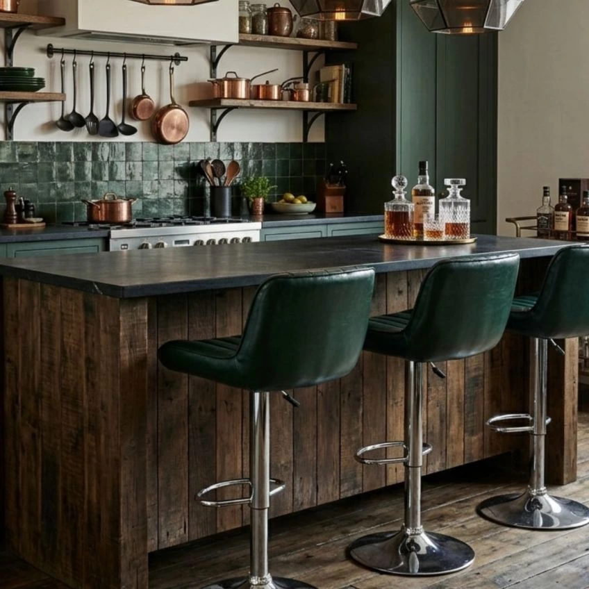 Perth Bar Stool Aged Brown Leather & Chrome Base
