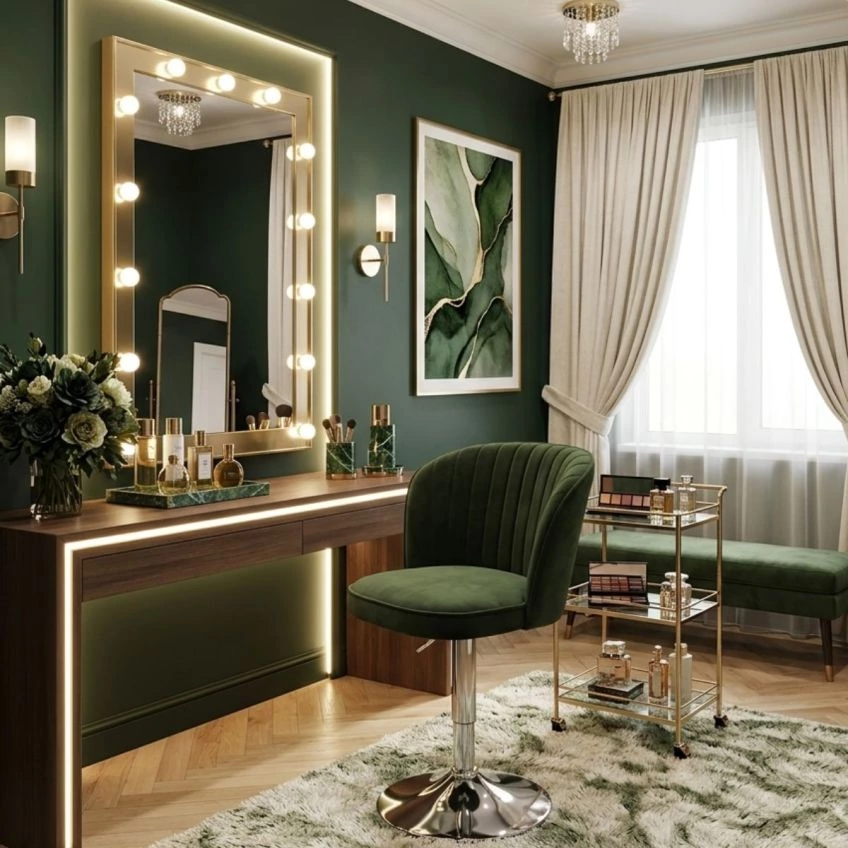 Pina Office Chair Olive Green Velvet Chrome Base