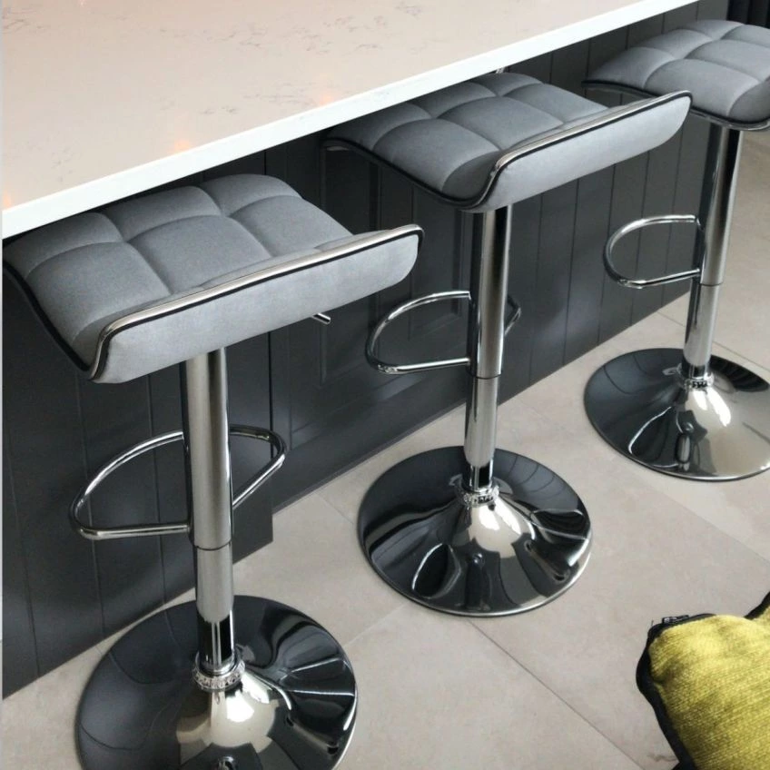 Rasmus Bar Stool Stone Grey Boucle Fabric & Chrome Base

