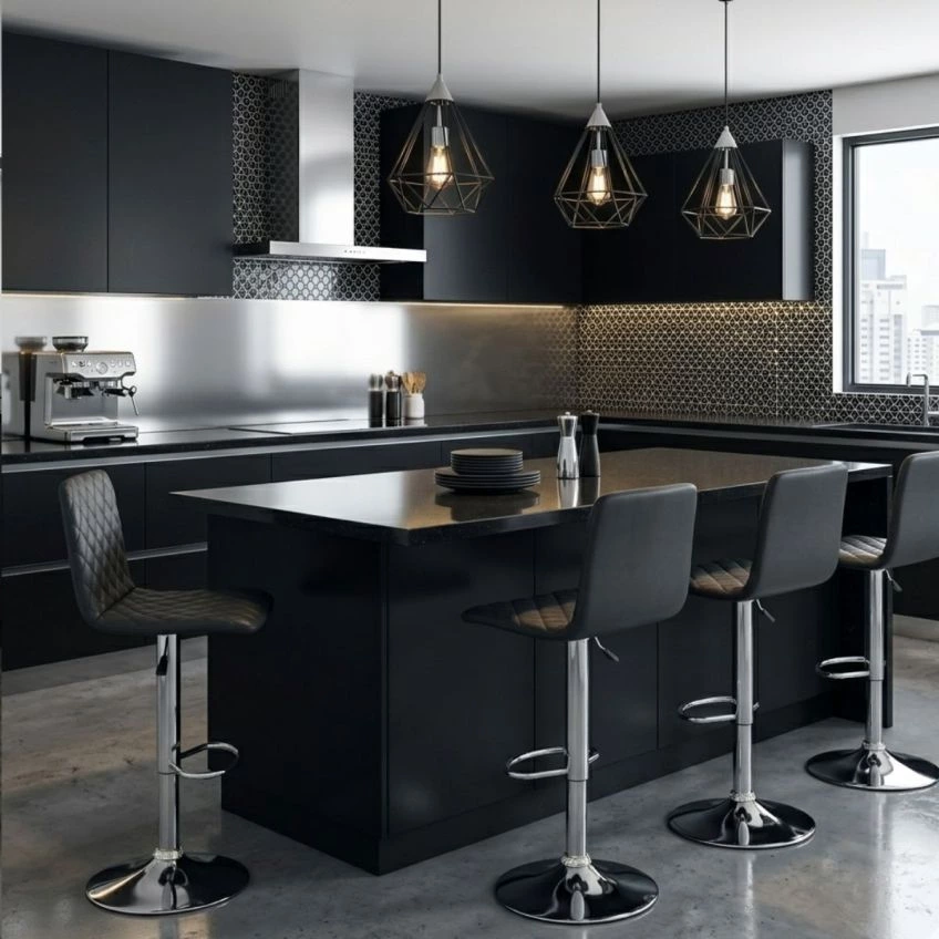 Rocklin Bar Stool Dark Grey Leather & Chrome Base
