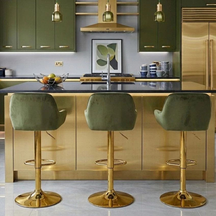 Roman Bar Stool Camel Velvet & Gold

