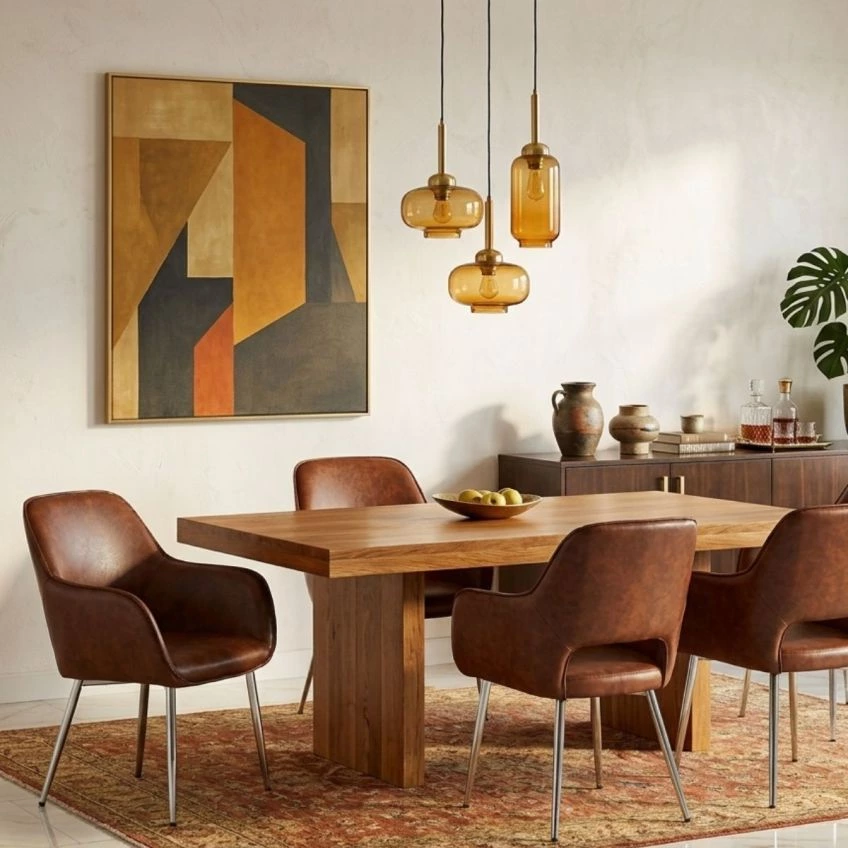 Romero Dining Chair in Light Tan Brown Faux Leather