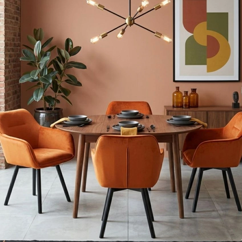 Ronne Dining Chair Burnt Orange Velvet & Wood Leg
