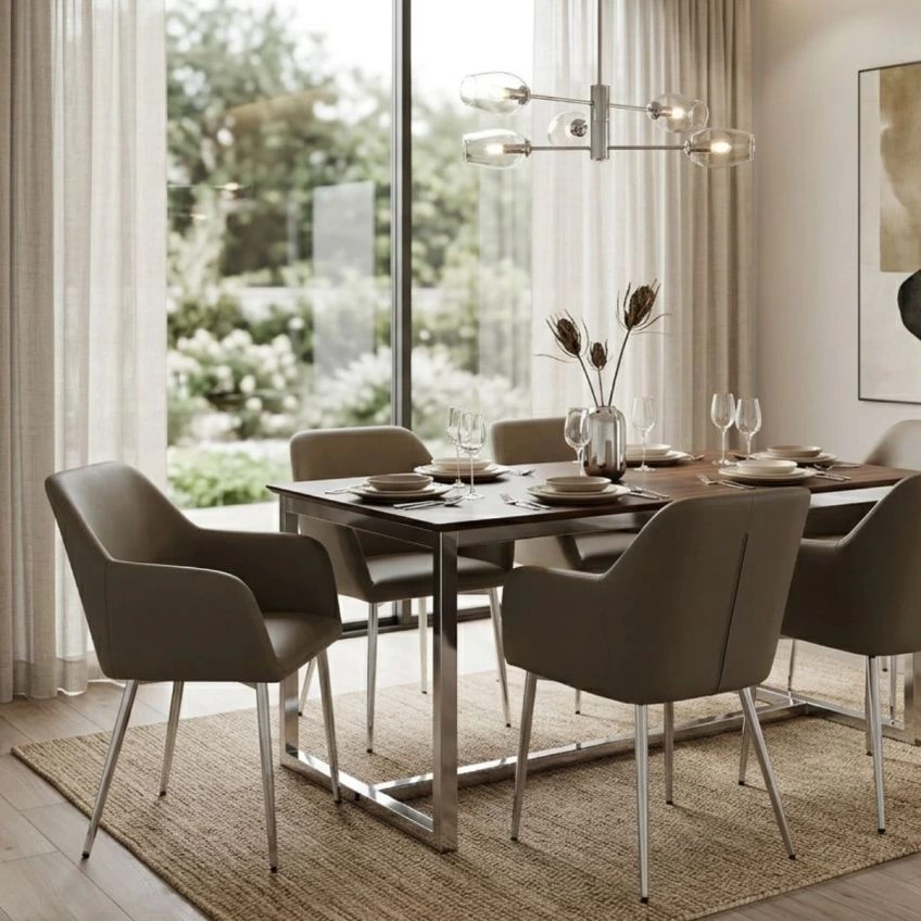 Santiago Dining Chair in Light Tan Brown Faux Leather