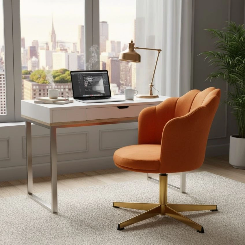 Scallop Office Chair Mocha Velvet & Gold
