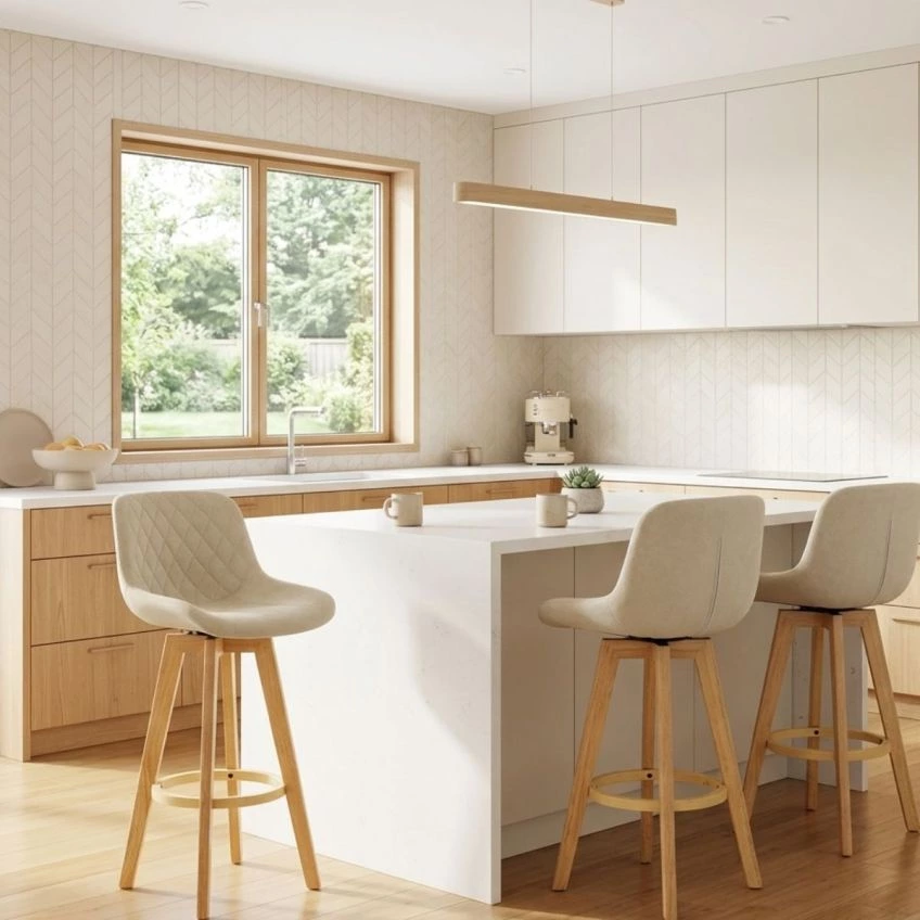 Sigtuna Bar Stool Natural Cream Fabric & Wood Leg
