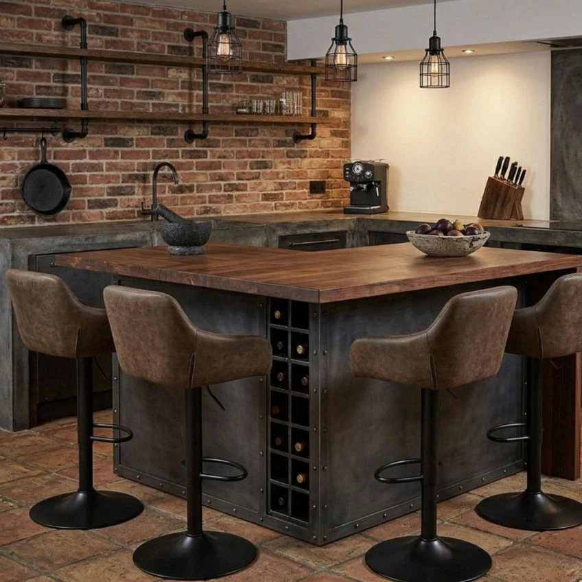 Sirius Bar Stool Aged Brown Leather & Black Base
