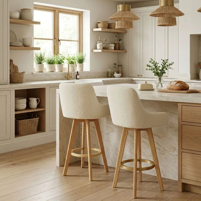 Skane Bar Stool Cream Boucle & Wood Leg
