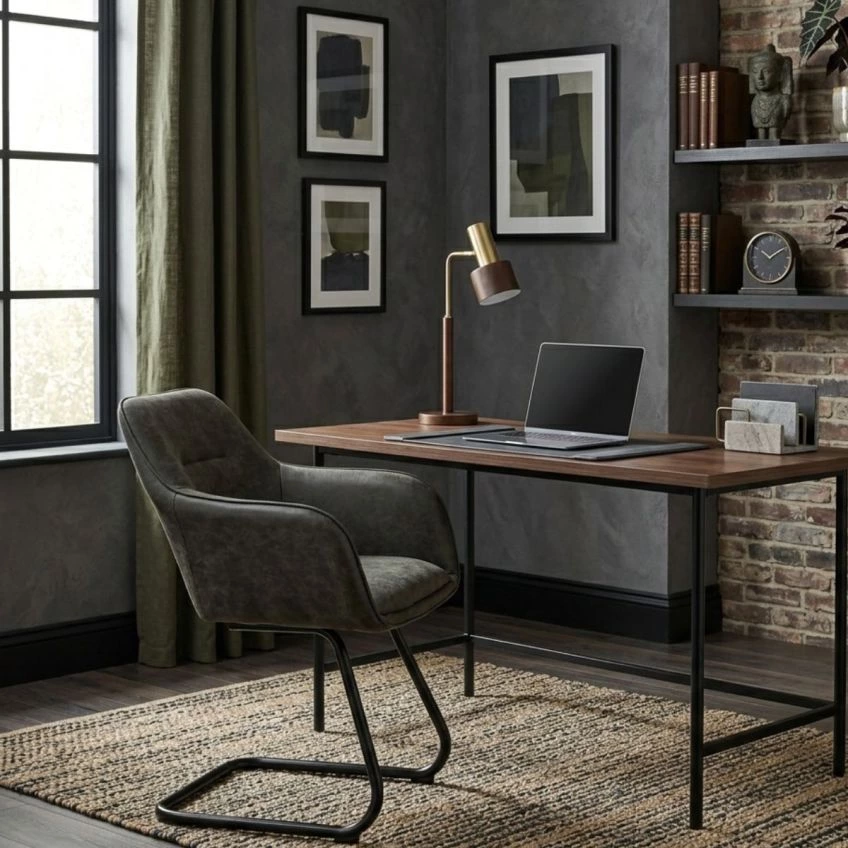 Slaygo Office Chair Aged Brown Faux Leather & Black
