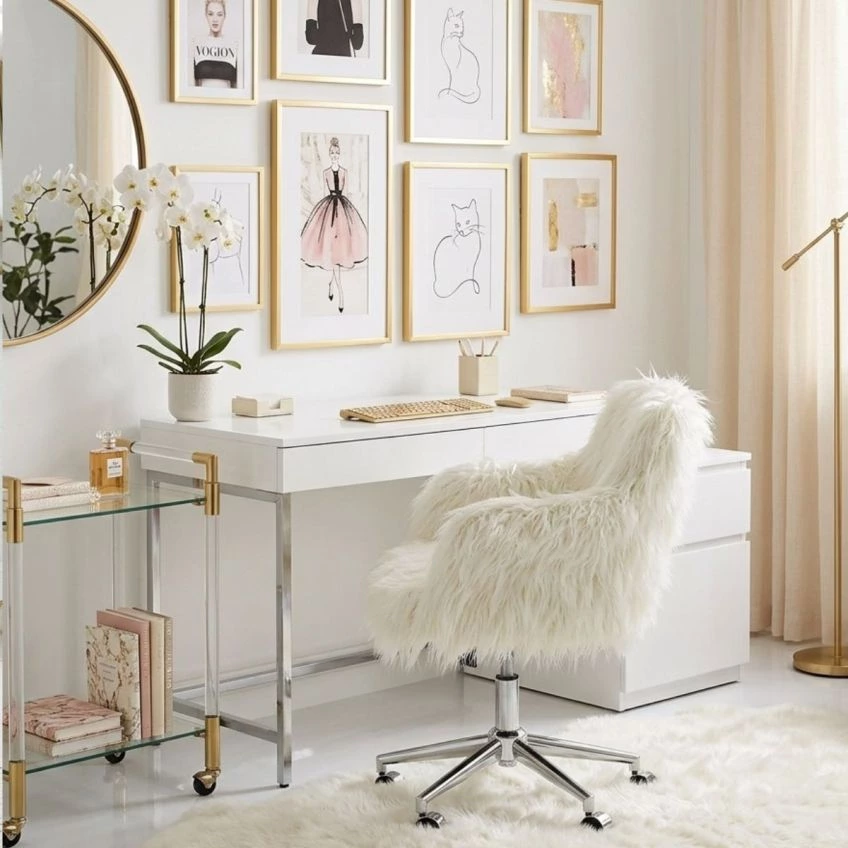 Snoop Office Chair Cream Faux Fur & Chrome
