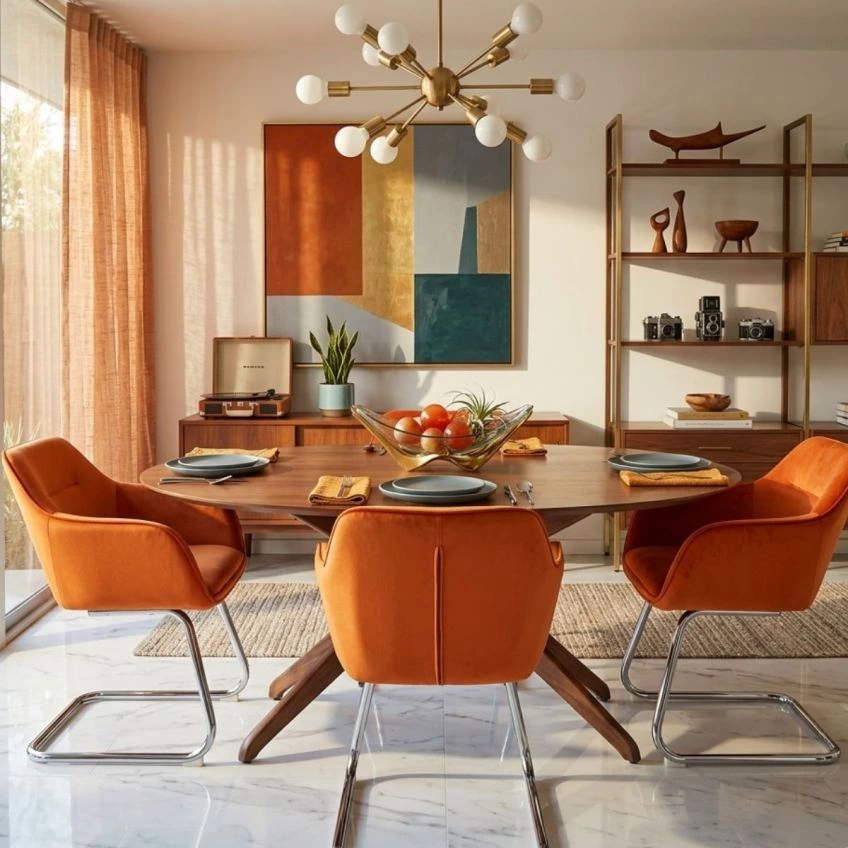 Swarm Dining Chair Vintage Brown Leather & Chrome
