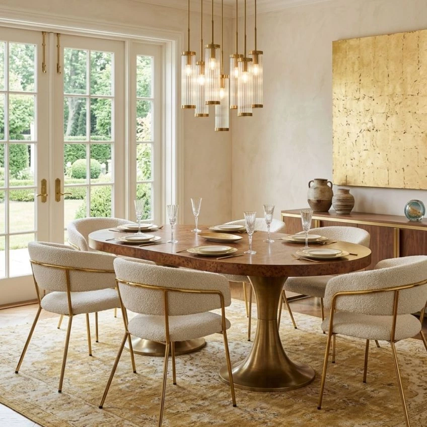 Texel Dining Chair Taupe Leather & Gold
