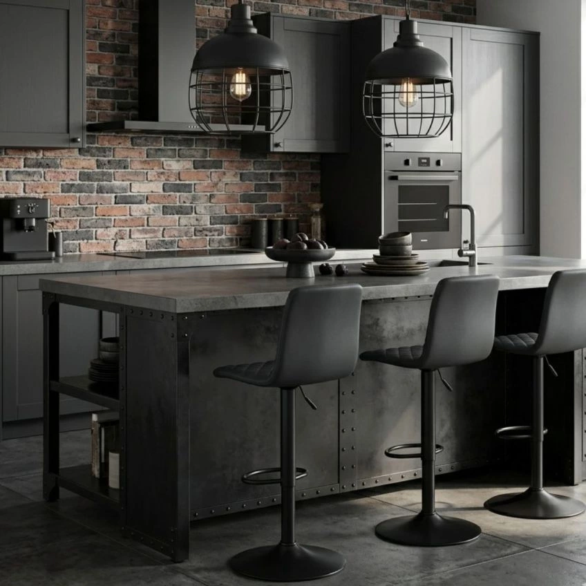 Titan Bar Stool Dark Grey Leather & Black Base
