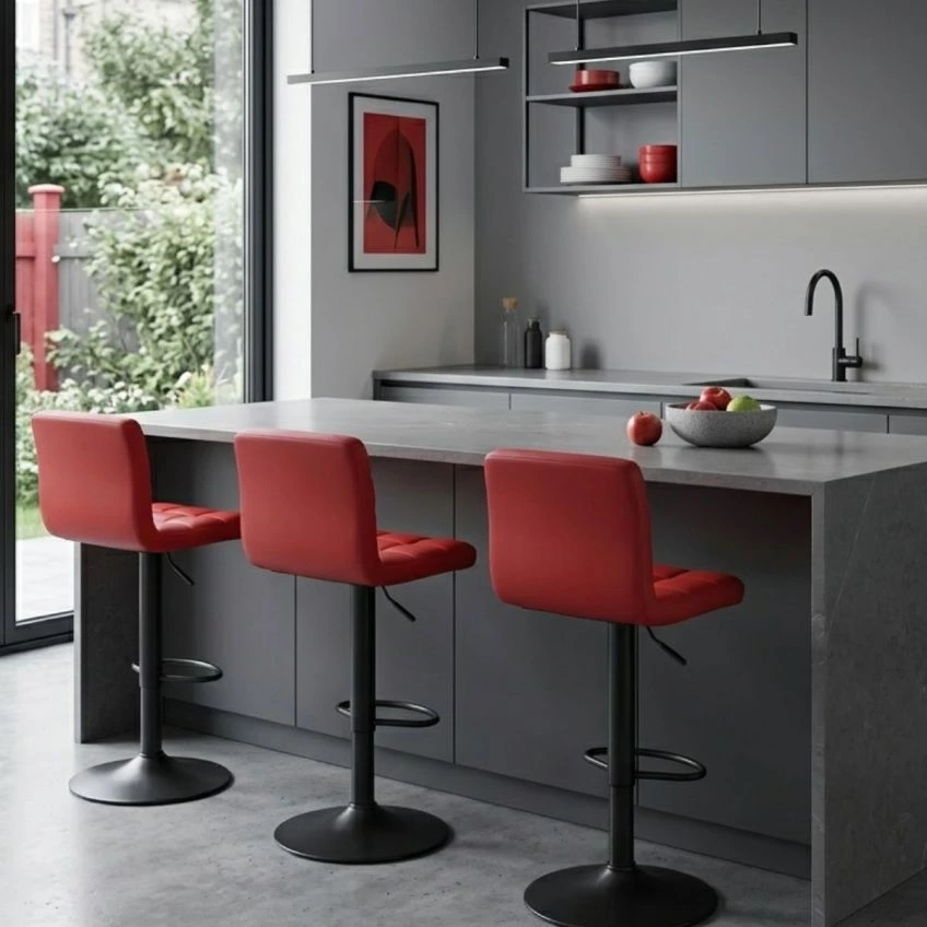 Troy Bar Stool Stone Grey Boucle Fabric & Black Base
