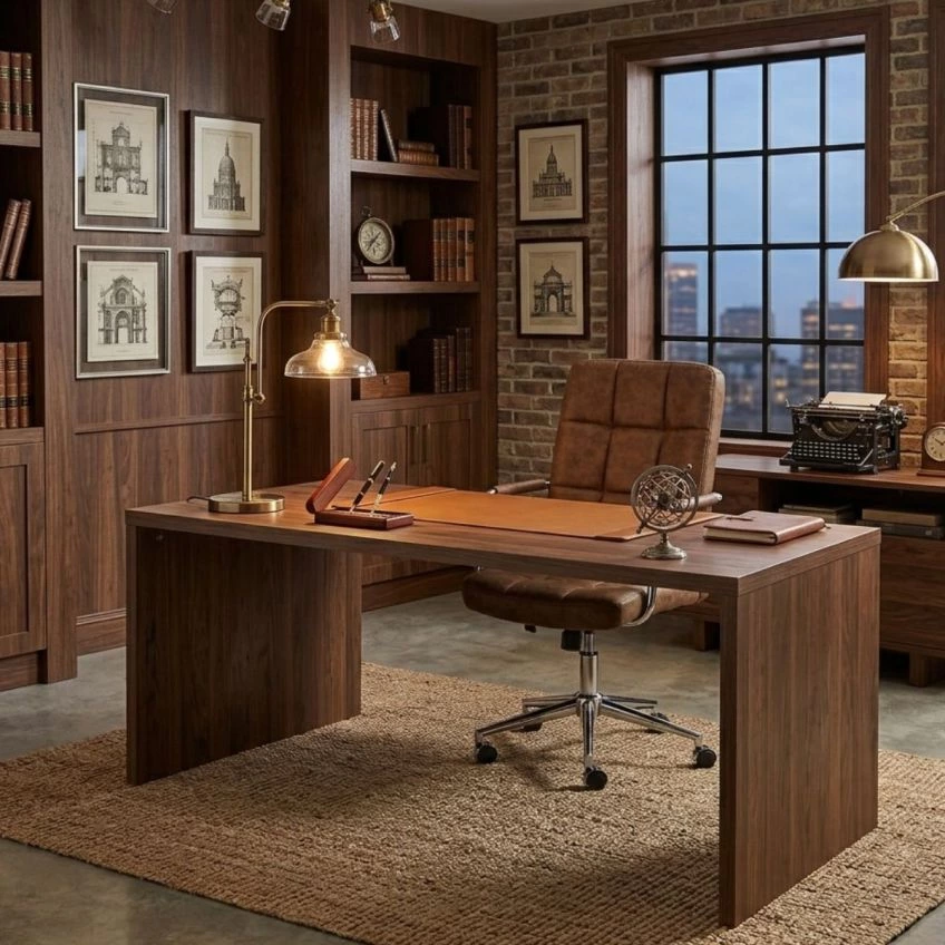Vaughan Office Chair Aged Brown Faux Leather & Chrome
