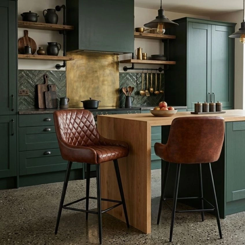 Vault Bar Stool Aged Brown Leather & Black Base
