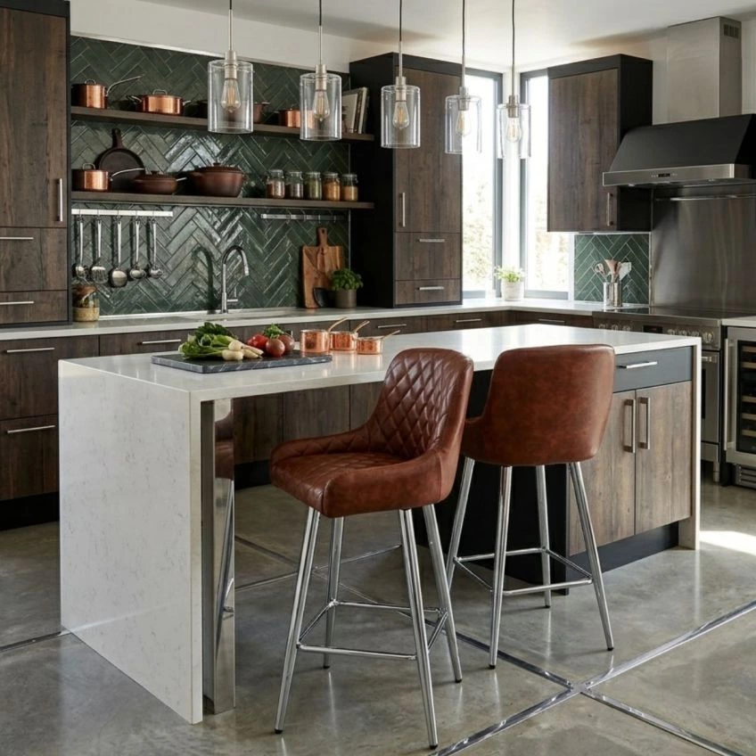 Vault Bar Stool Vintage Brown Leather & Chrome Base
