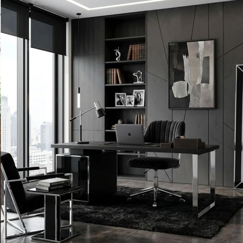 Yale Office Chair Black Velvet & Chrome
